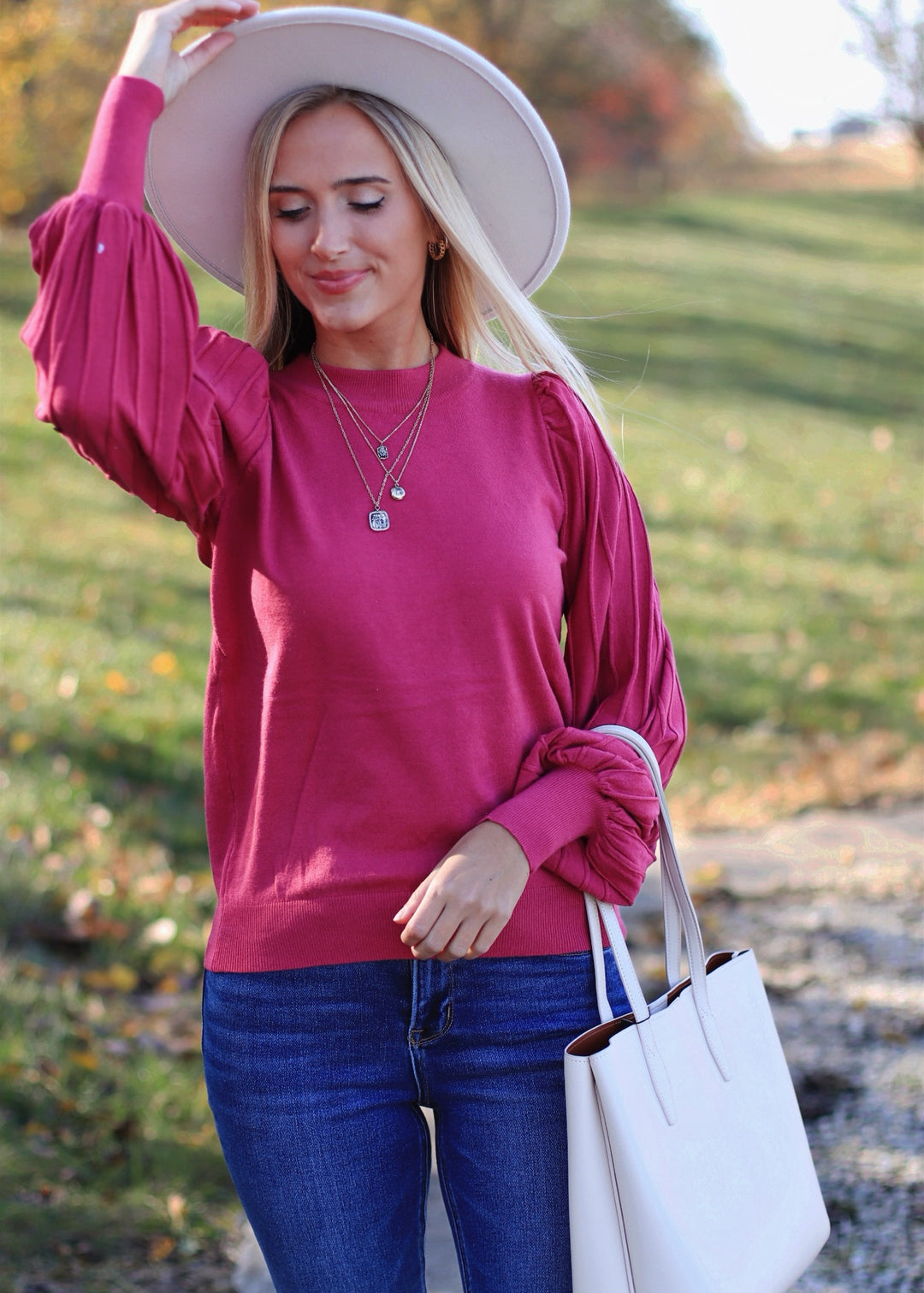 Pleats on the Sleeve Top in Dark Crimson