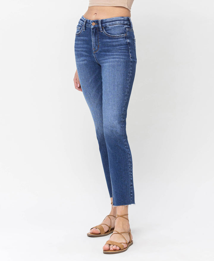 Delicate High Rise Crop Slim Straight Jeans Denim Jeans