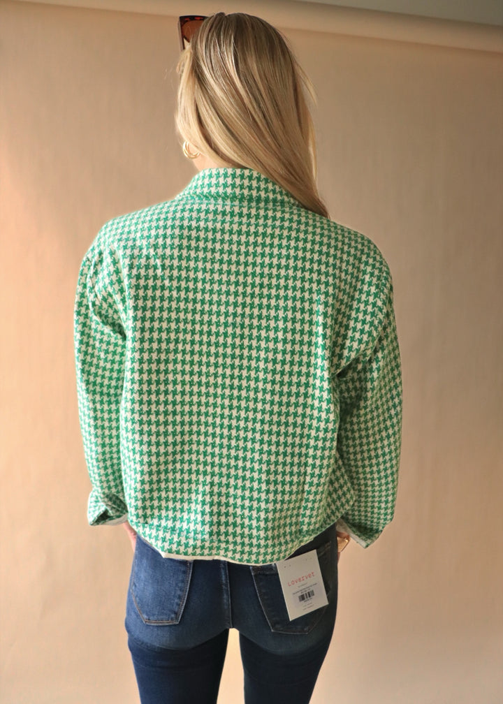 RESTOCKED Houndstooth Tweed Button-Up Jacket