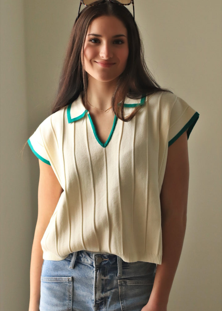 Preppy Collared Sweater Top