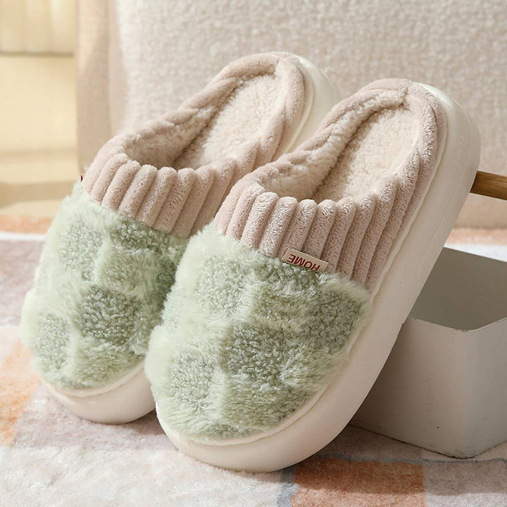 DOORBUSTER CHECKERED FUZZY WARMIES SLIPPERS