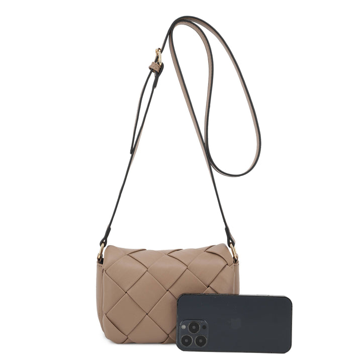 Taupe Emily Mini Woven Flap Crossbody Bag