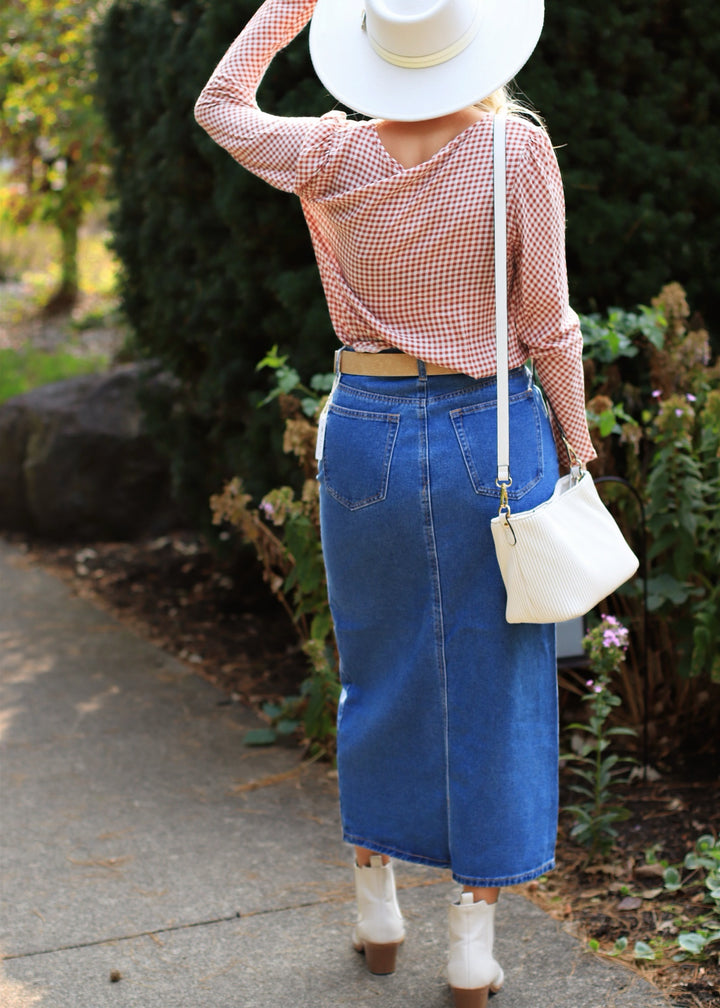 Winnie Denim Midi Skirt w/ Slit