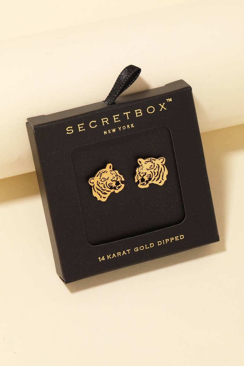 Secret Box Tiger Head Stud Earrings