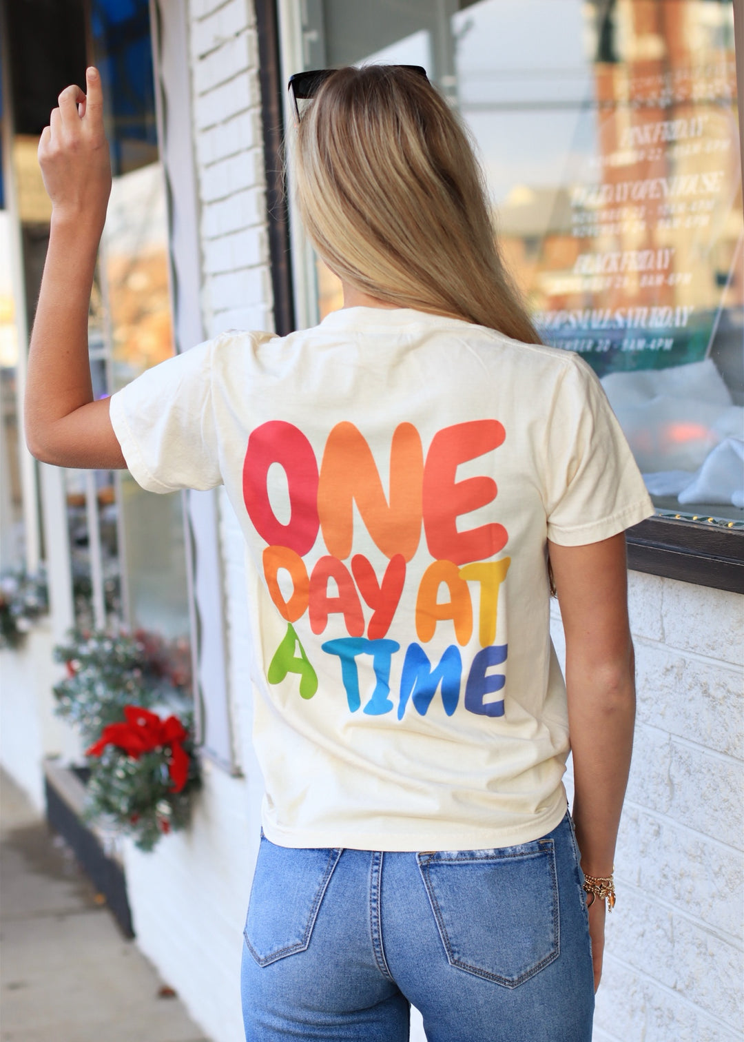 One Day At A Time Ivory Pocket Graphic Tee