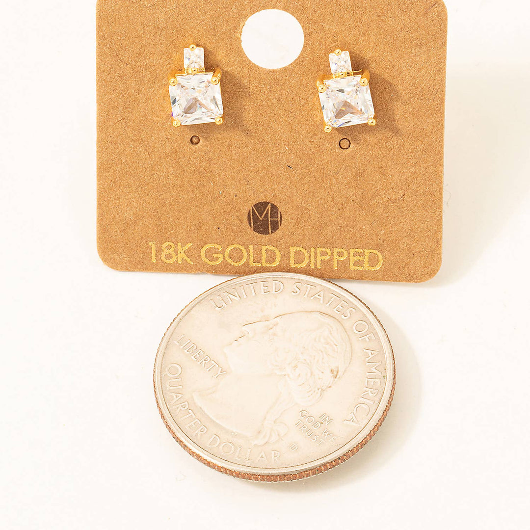 *Gold Dipped Square Rhinestones Stud Earrings