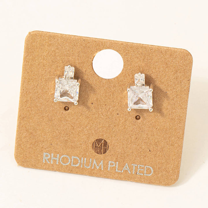 RESTOCK Gold Dipped Square Rhinestones Stud Earrings