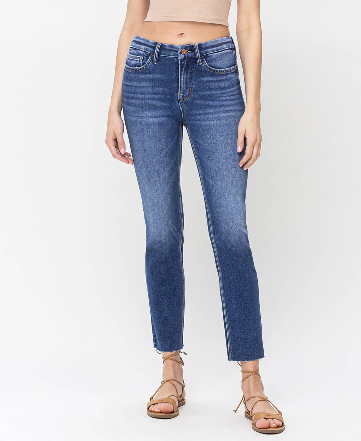 Delicate High Rise Crop Slim Straight Jeans Denim Jeans