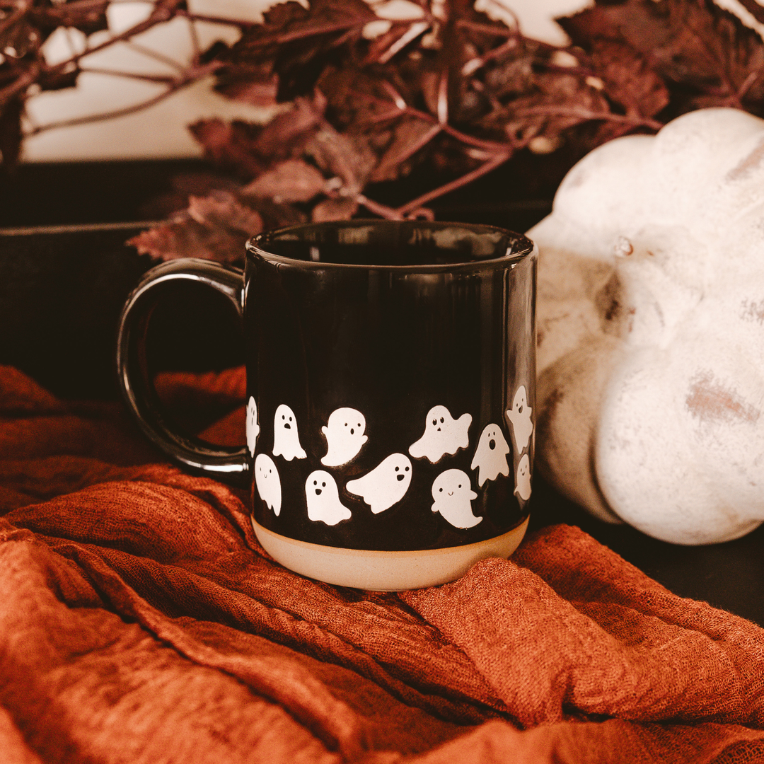 Ghost Pattern Stoneware Coffee Mug - Halloween Decor