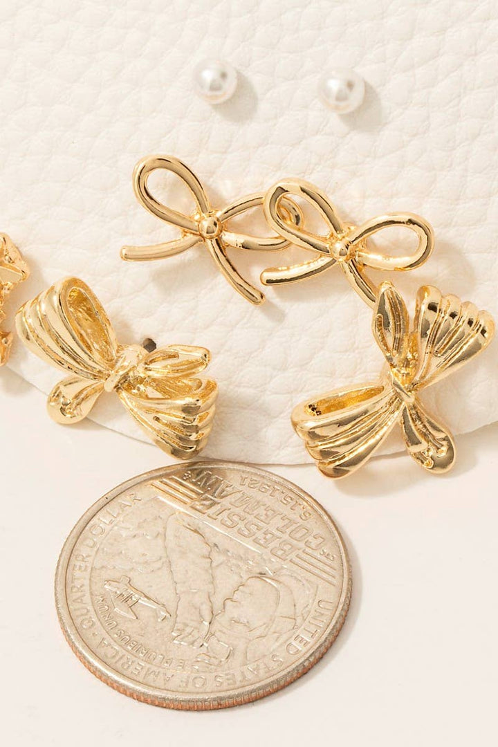 Five Pair Bow Pearl Earrings Set