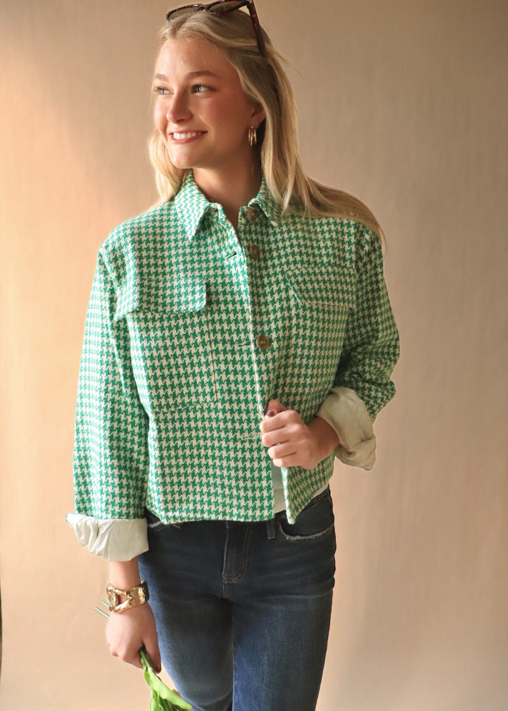 RESTOCKED Houndstooth Tweed Button-Up Jacket