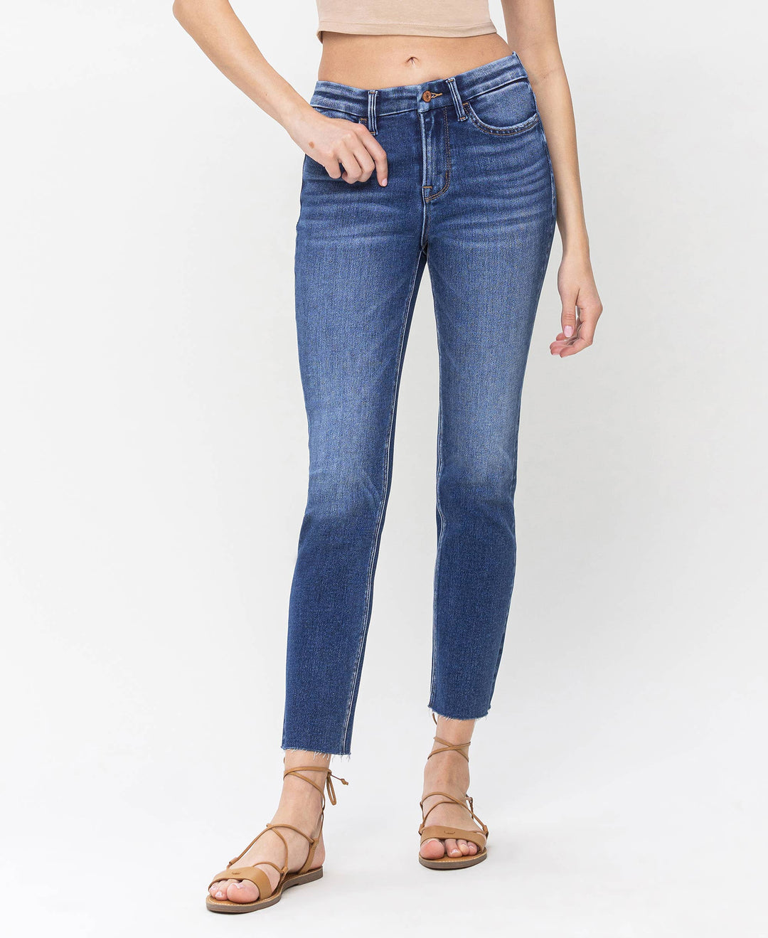 Delicate High Rise Crop Slim Straight Jeans Denim Jeans