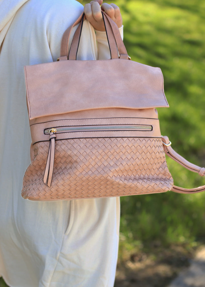 Helena Woven Flap Backpack in Mauve