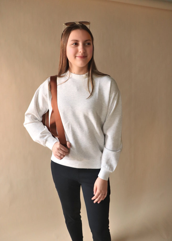 The Kelly Scuba Mock Neck Pullover in Light HG