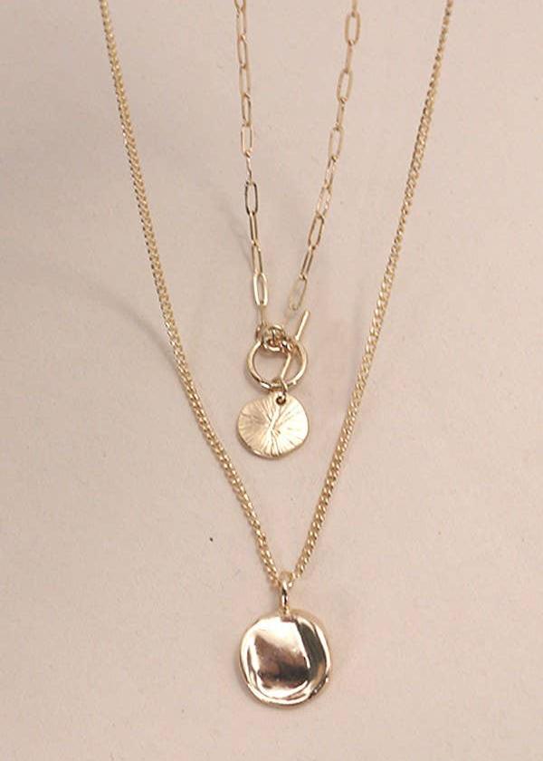 DOUBLE LAYER CIRCLE DROP PENDANT NECKLACE