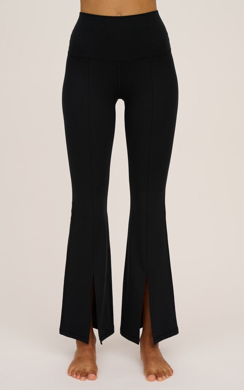 CLEARANCE FINAL SALE Lux High Rise Flared Pants with Front Slit Detail