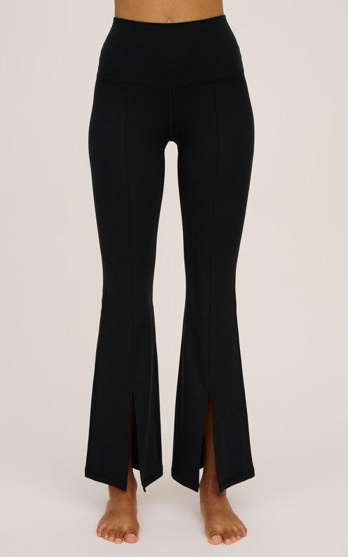 Lux High Rise Flared Pants with Front Slit Detail – Golden on Main Boutique