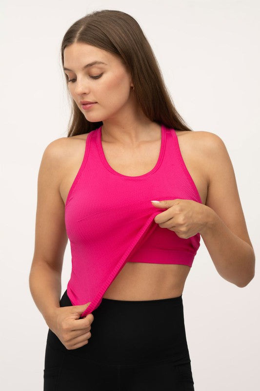CLEARANCE FINAL SALE Beetroot Racerback Crop Tank with Built In Bra