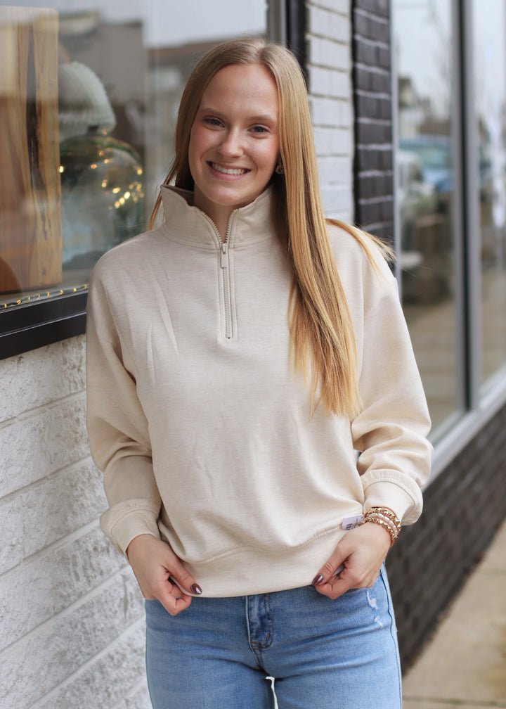 Scuba Half Zip Pullover in Heather Beige