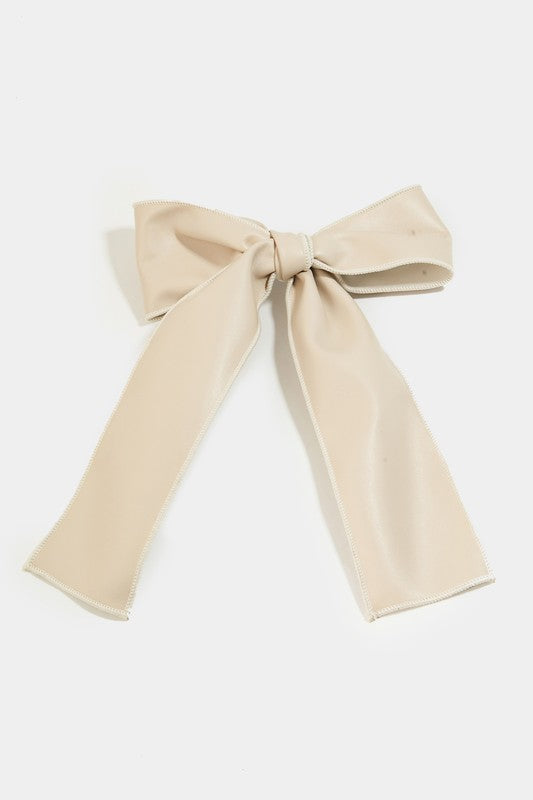 Glossy Ribbon Bow Hair Clip in Ivory