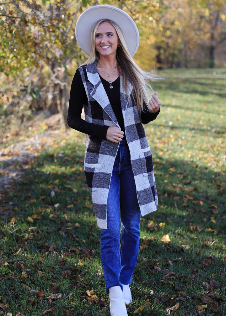 'Tis the Season Vest in Buffalo Plaid  Black