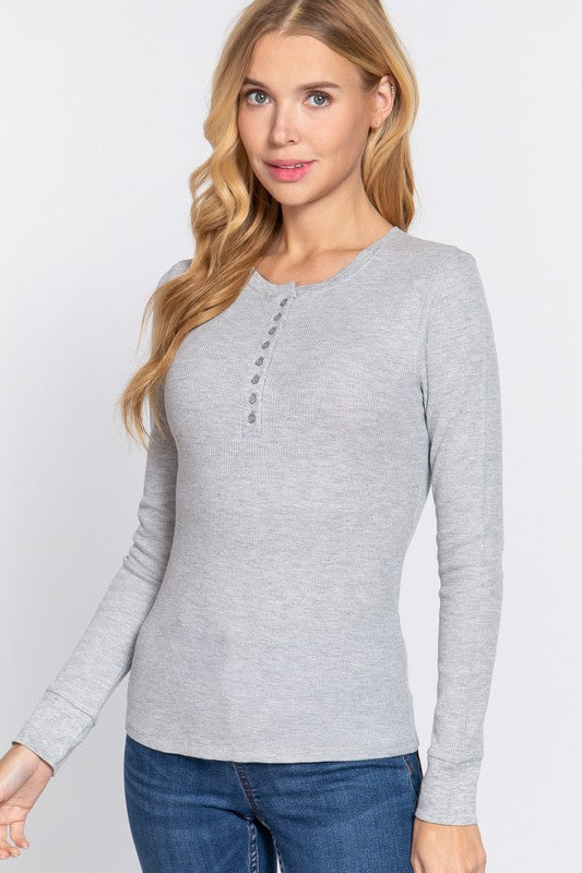 Henley Top - Long Sleeve Thermal Heather Grey