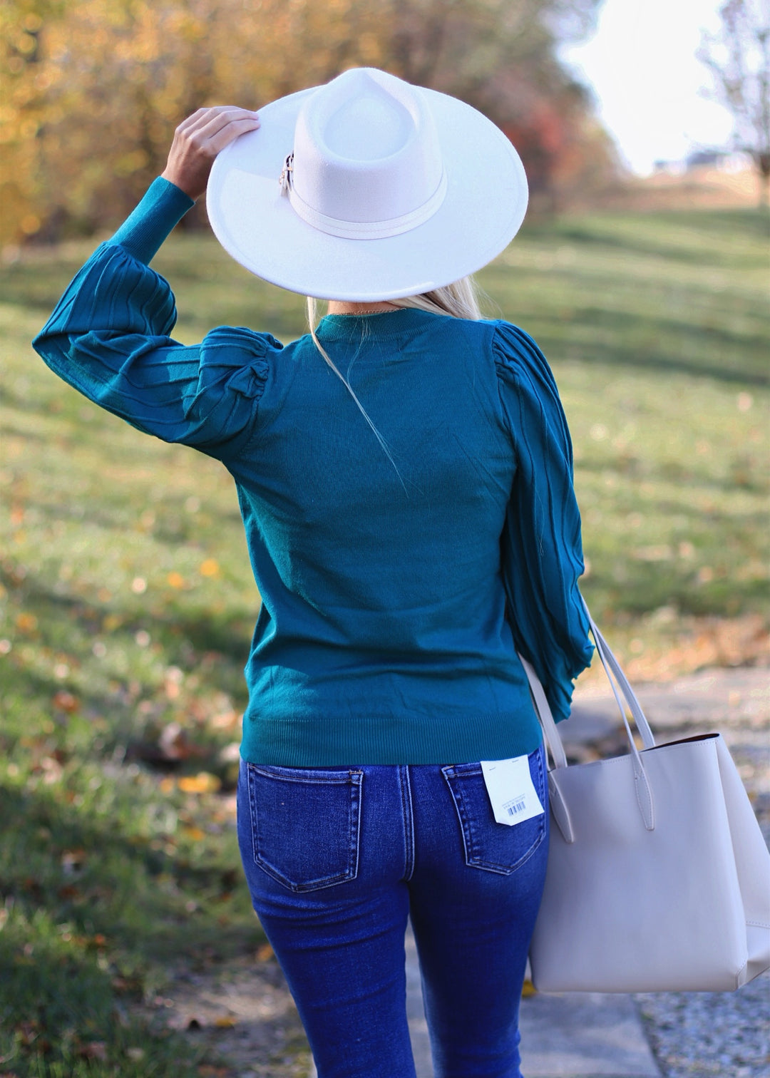 Pleats on the Sleeve Top in Alpine Green