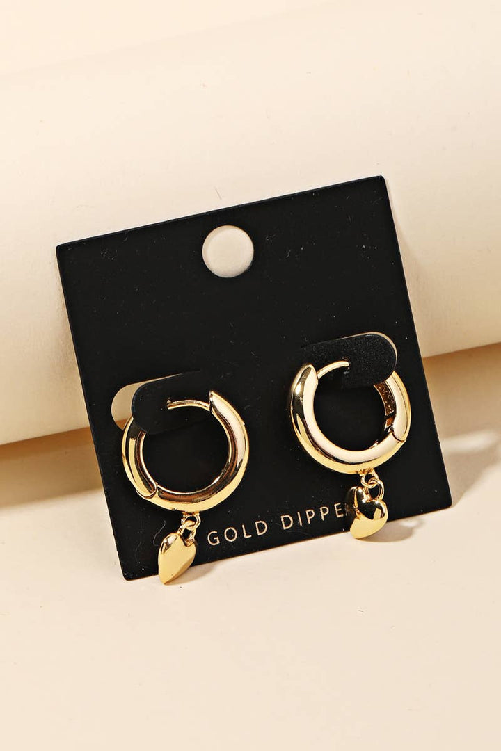 Gold Dipped Heart Drop Huggie Earrings