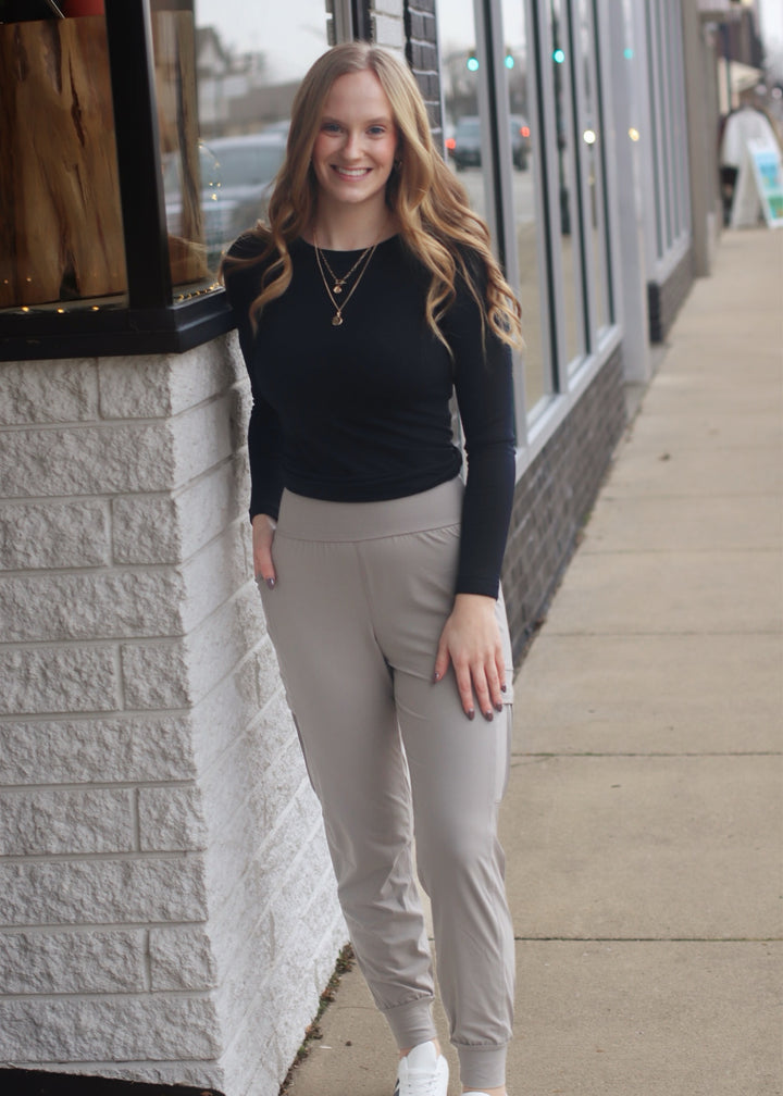 Butter Soft Joggers w/ Side Pockets in Stone Taupe