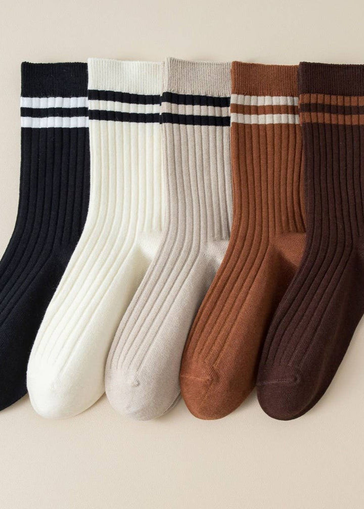 VERTICAL STRIPED COLLEGE STYLE MID-TUBE SOCKS