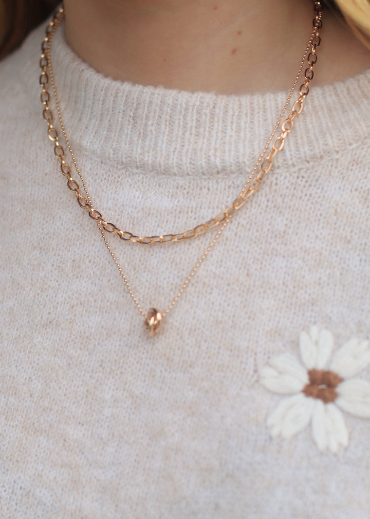 GOLD FLORAL BUD DOUBLE LAYER NECKLACE