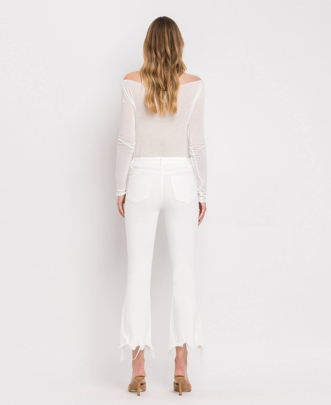 CLEARANCE FINAL SALE Optic White High Rise Seamless Waistband Crop Flare Jeans