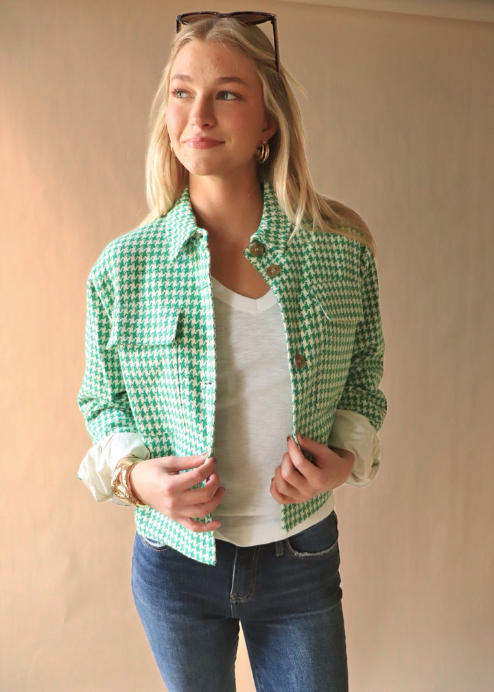 RESTOCKED Houndstooth Tweed Button-Up Jacket