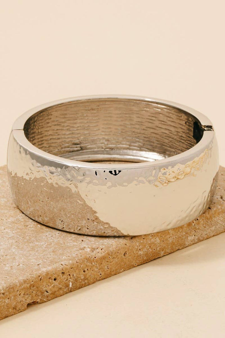 Hammered Texture Wide Hinge Bangle Bracelet