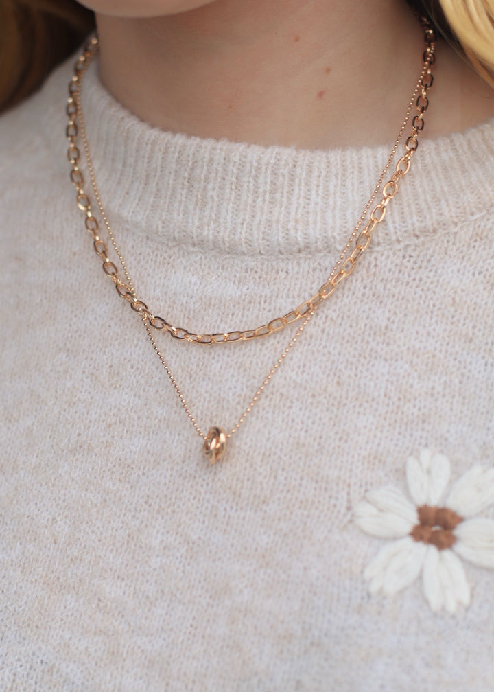 GOLD FLORAL BUD DOUBLE LAYER NECKLACE