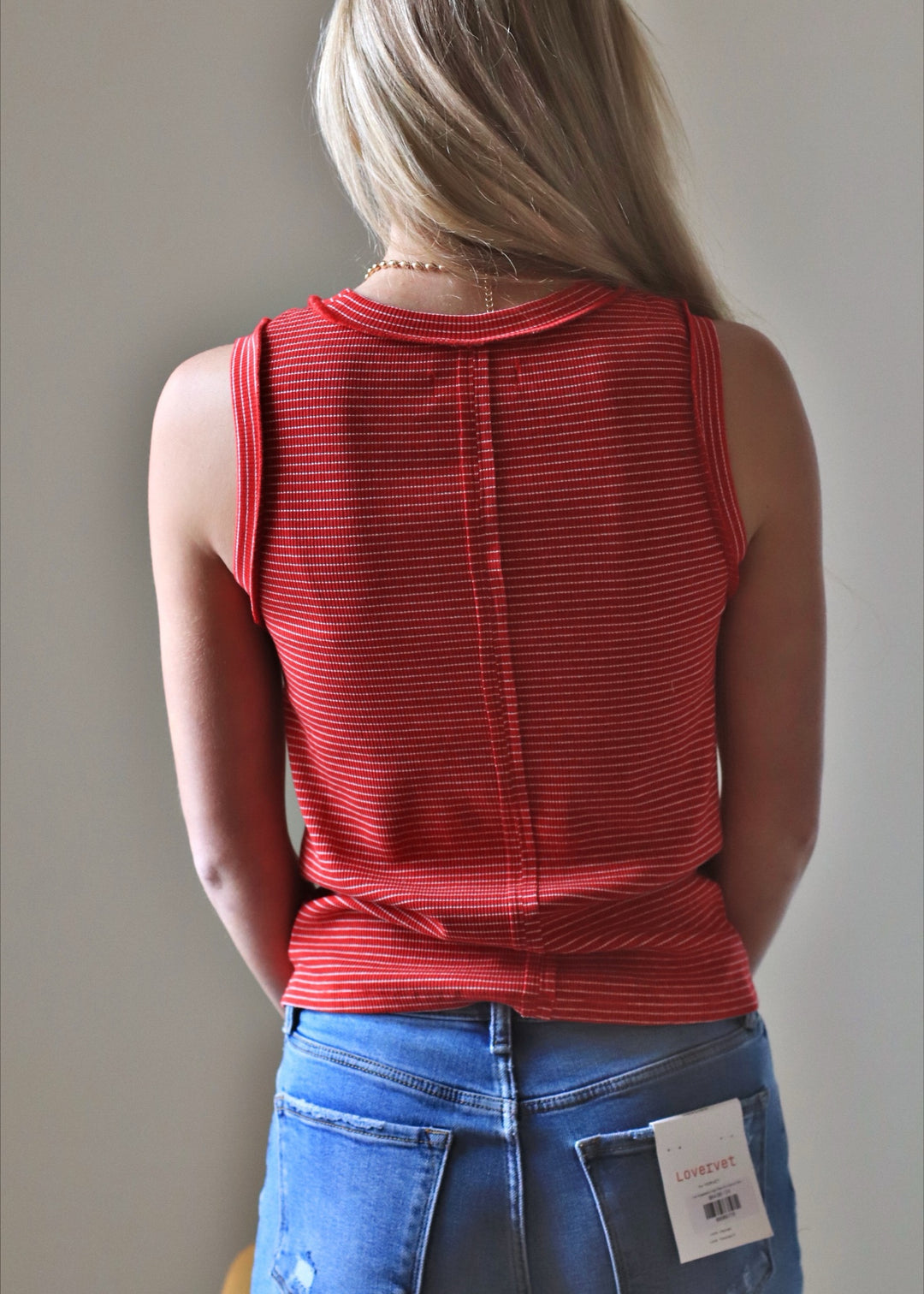 Florence Striped Raw Edge Tank in Red/White