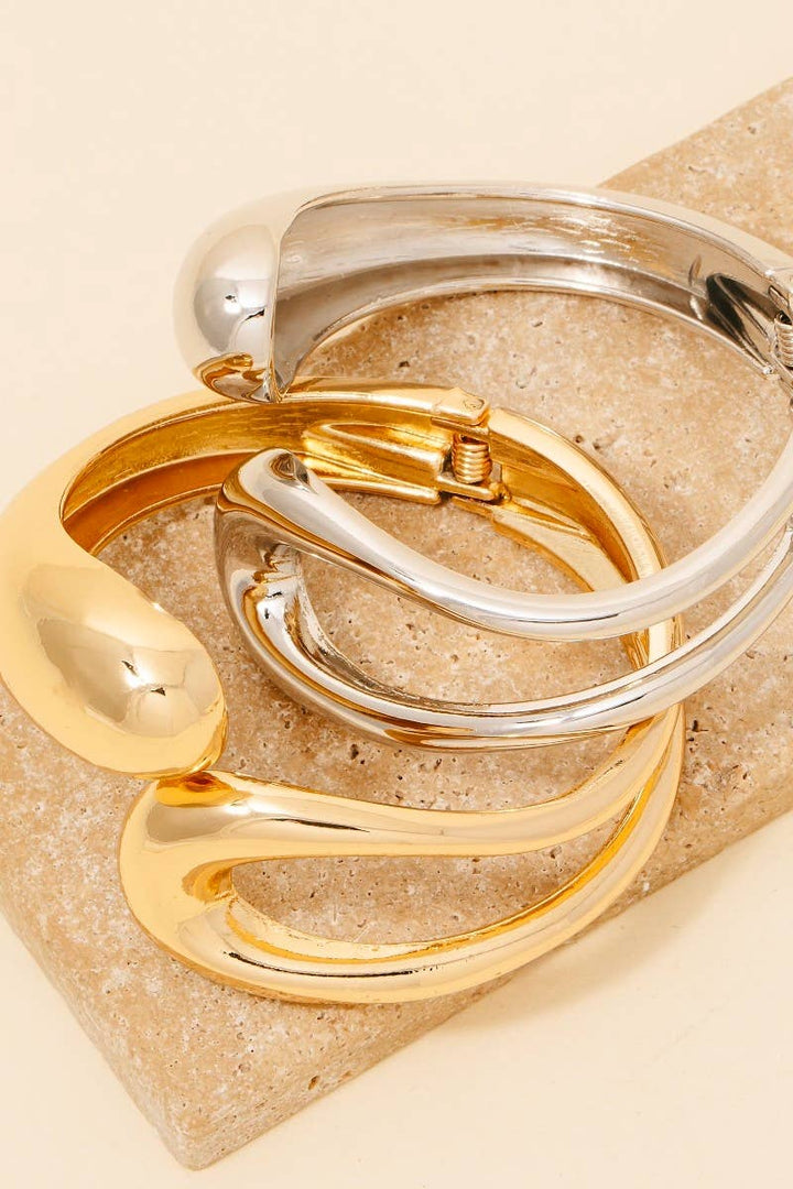 Gold Plated Hollow And Solid Tear Hinge Bangle Bracelet