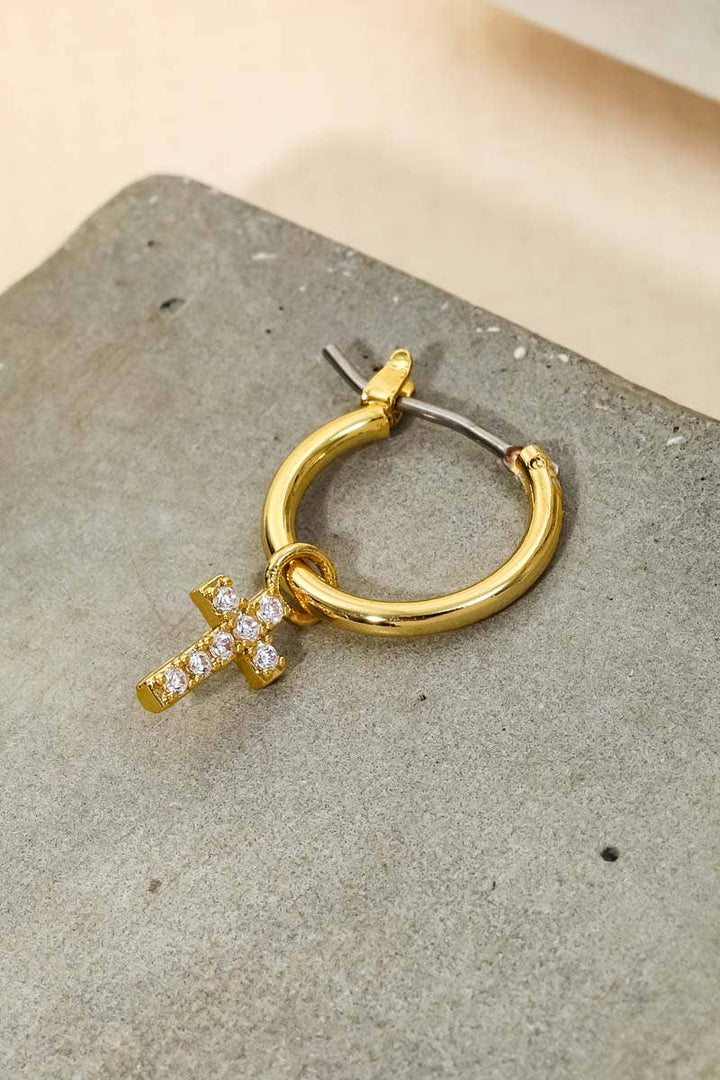 Pave Cross Hoop Huggie Earrings