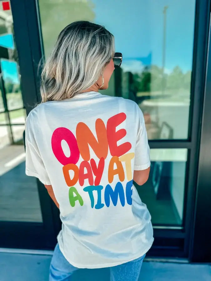 One Day At A Time Ivory Pocket Graphic Tee