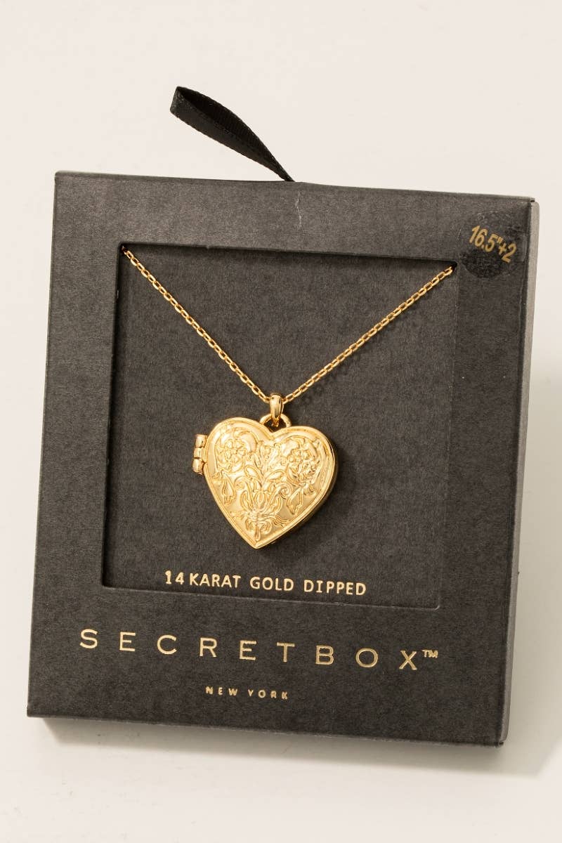 Gold Dipped Intricate Heart Locket Pendant Necklace