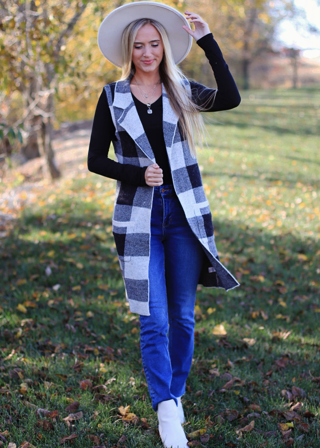 'Tis the Season Vest in Buffalo Plaid  Black