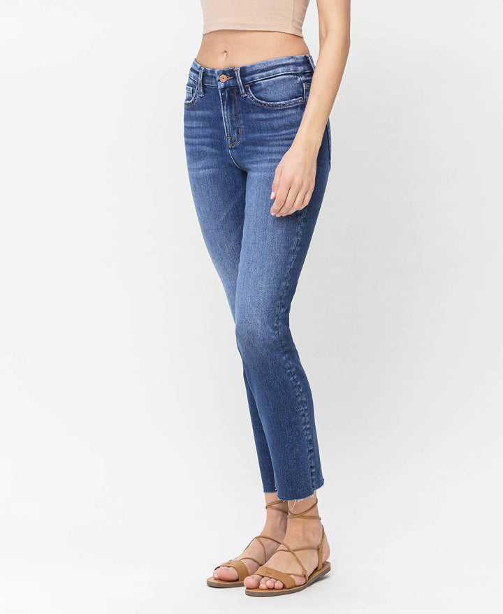 Delicate High Rise Crop Slim Straight Jeans Denim Jeans