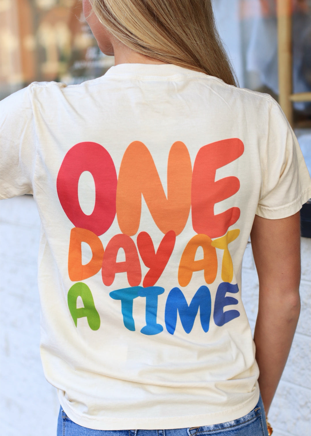 One Day At A Time Ivory Pocket Graphic Tee