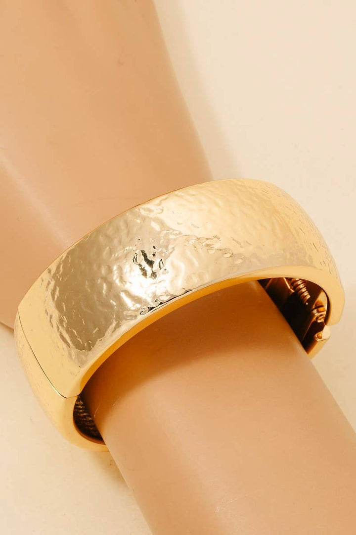 Hammered Texture Wide Hinge Bangle Bracelet