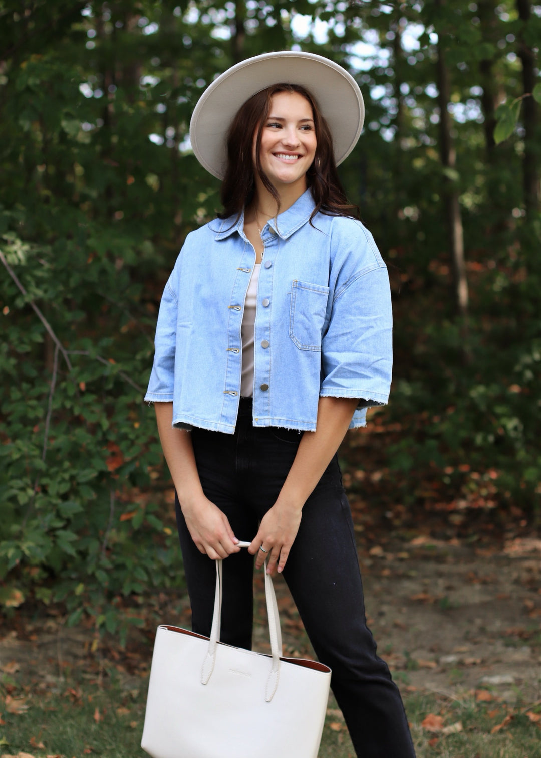 CLEARANCE FINAL SALE Frayed Hem Boxy Cropped Denim Jacket