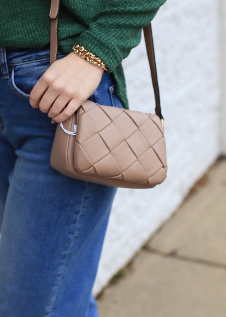 Taupe Emily Mini Woven Flap Crossbody Bag