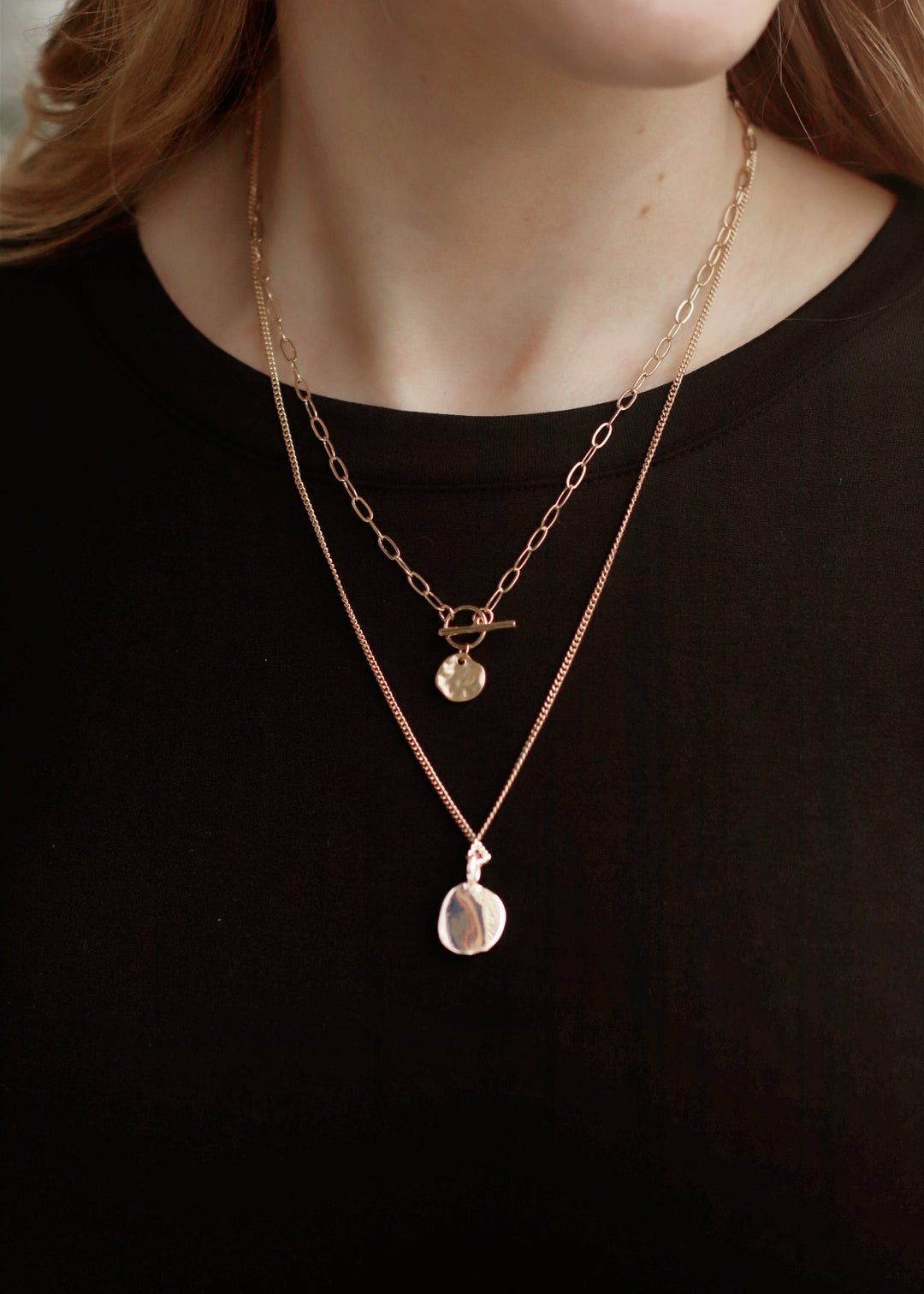 DOUBLE LAYER CIRCLE DROP PENDANT NECKLACE