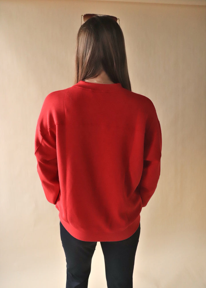 The Kelly Scuba Mock Neck Pullover in Red