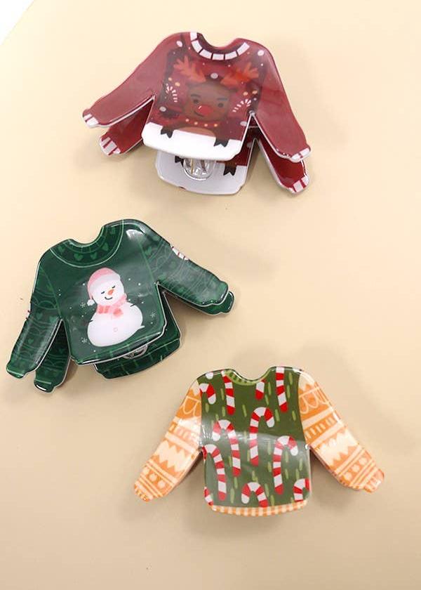 CHRISTMAS ORNAMENT SWEATER DESIGN HAIR CLAW CLIPS