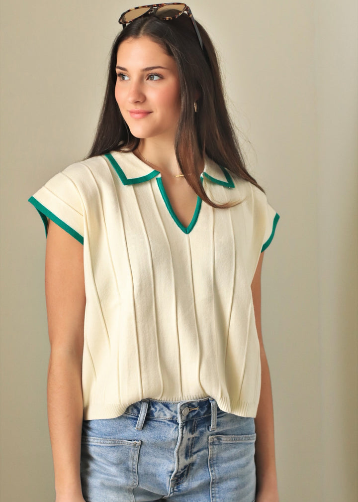 Preppy Collared Sweater Top